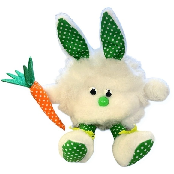 Vintage Commonwealth Puff Bunny Rabbit Carrot Picker Plush Easter Stuffed Animal - Picture 1 of 10